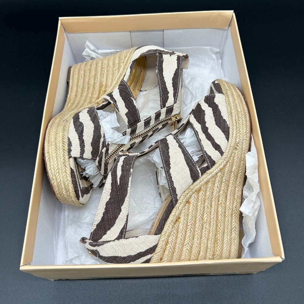 MICHAEL KORS DAMITA ICONIC MK ZIPPER TIGER PRINT ESPADRILLE WEDGES